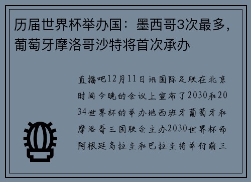 历届世界杯举办国：墨西哥3次最多，葡萄牙摩洛哥沙特将首次承办